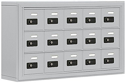 Salsbury Industries 19035-15ASC Cell Phone-3 Unit Surface Mounted-Resettable Combination Locks with 5-Inch Diameter Compartments, Aluminum