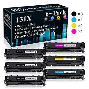 6 Pack (3BK+C+M+Y) 131X | CF210X CF211X CF212X CF213X Remanufactured Toner Cartridge Replacement for HP Color Laserjet Pro M251n(CF146A) M251nw(CF147A) M276n(CF144A) M276nw(CF145A) Printer