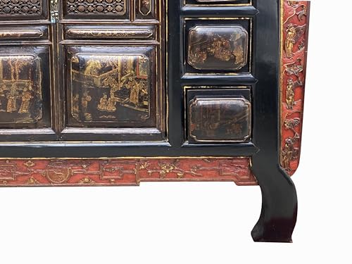 orientliving Chinese Brown Bold Graphic Credenza Table Cabinet Acs7758