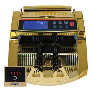 DL Gold Money Counter Machine UV/MG/IR/MT with Counterfeit Detector, Money Counting Cash Bill Note Bank, Multiple Currency, 1000 Notes/Minute, LCD Screen and External LED