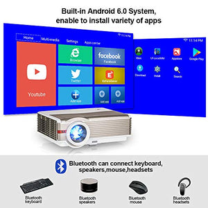 WiFi Wireless Projector with Bluetooth, 5000 Lumen Full HD 1080P Supported LCD Video Airplay Projector with Smart Phone, TV Stick, Laptop, Tablet, PC, PS4, HDMI, USB, VGA, AV for Outdoor Indoor Movies