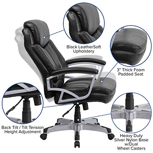 Flash Furniture HERCULES Series Big & Tall 500 lb. Rated Black Leather Executive Swivel Chair with Arms