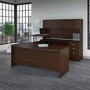 Bush Business Furniture Series C Elite 72W x 36D 3 Position Sit to Stand Bow Front U Shaped Desk with Hutch and 3 Drawer File Cabinet in Mocha Cherry