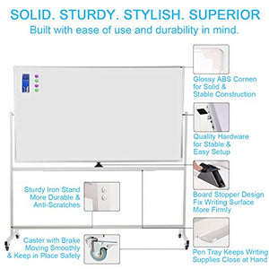 Double-Sided Large Mobile Whiteboard Magnetic Dry Erase Board, 72" X 40" Commercial Grade Quality, Aluminium Frame with Quick Flip Over Feature