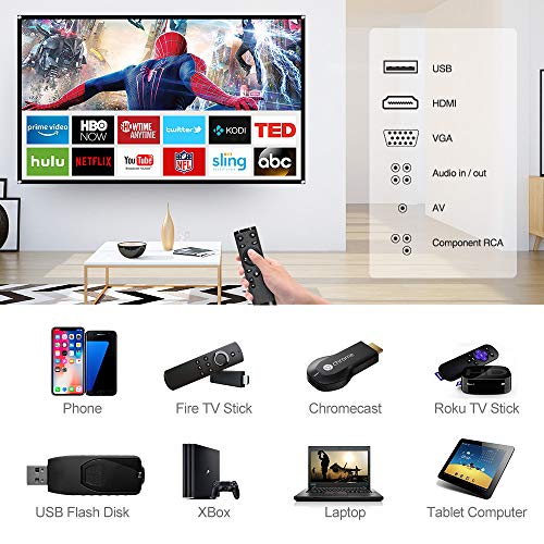 Projector Bluetooth WiFi Android 4400 Lumen LCD LED Multimedia Video Projector Home Theater Support HD 1080P Airplay HDMI USB RCA VGA AV for Gaming Fire TV Stick Smartphone DVD Laptop Outdoor Movie