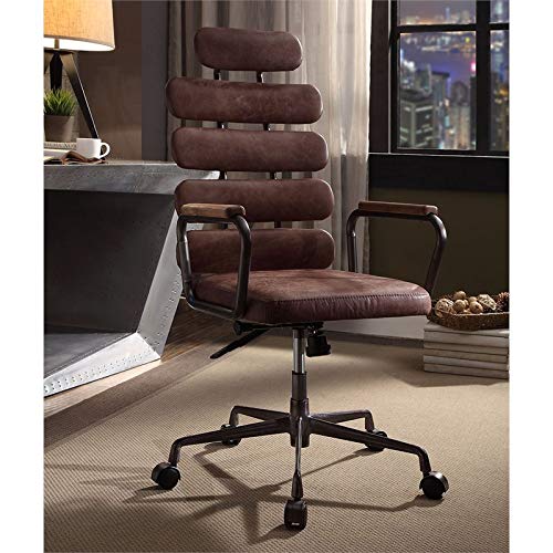 ACME Furniture Calan Leather High Back Adjustable Swivel Office Chair in Whiskey Brown
