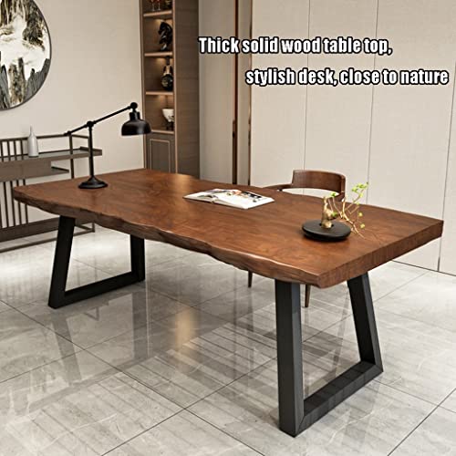 Solid Wood Computer Desk for Home Office, Wrought Iron Legs, Easy to Install, 200x68x75cm