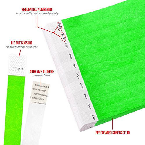 WristCo 3/4" Tyvek Wristbands | Lightweight | Durable | Waterproof | Great for Events and Screening | Neon Red | 40,000 Paper Wristbands