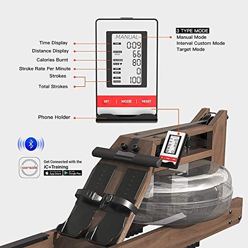 Mr. Rudolf Water Rowing Machine for Home Use,Black Walnut Wood Water Resistance Rower with Bluetooth Monitor,Training Rower Machine Workout for Home Gyms Fitness Indoor Use