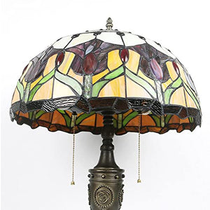 MaGiLL Tiffany Style Desk Lamp, Stained Glass Lampshade, Tulip Resin Base, Vintage Office Light - 16 Inch
