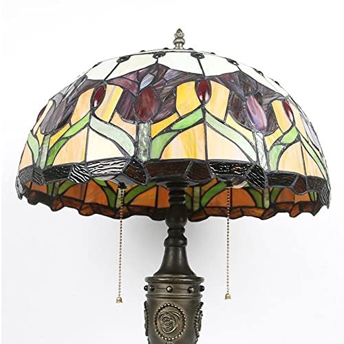 MaGiLL Tiffany Style Desk Lamp, Stained Glass Lampshade, Tulip Resin Base, Vintage Office Light - 16 Inch