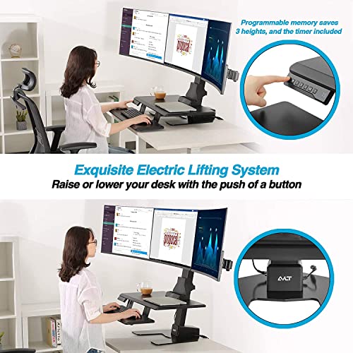 AVLT Electric Standing Desk Converter with Triple 32" Monitor Support