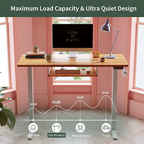 FEZIBO Electric Height Adjustable Standing Desk with Keyboard Tray, 63 × 24 Inches - Light Rustic