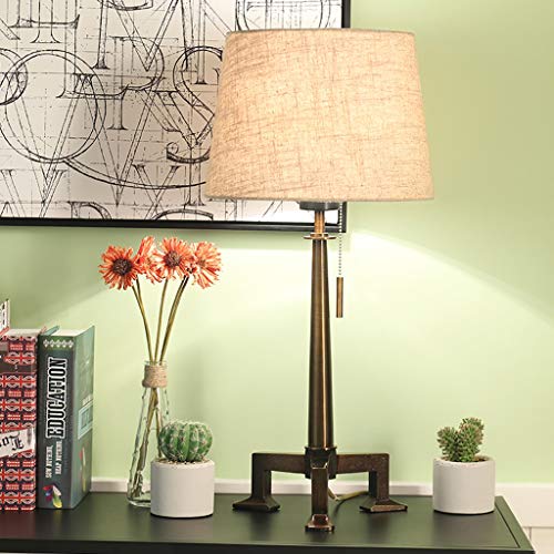 YD Table Lamp - Nordic creative bedroom bedside wrought iron table lamp, modern minimalist living room decoration lamp, bronze lamp body, pull switch, E27 light source (not included) Size: 28x59cm /&