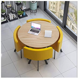LLCC Small Office Conference Coffee Table Chair Set, 1 Table and 4 Chairs PU Leather Yellow Round Table