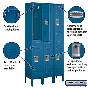 Salsbury Industries 62362BL-U Double Tier 36-Inch Wide 6-Feet High 12-Inch Deep Unassembled Standard Metal Locker, Blue