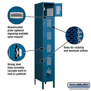 Salsbury Industries Assembled 6-Tier Box Style Vented Metal Locker with One Wide Storage Unit, 6-Feet High by 18-Inch Deep, Blue