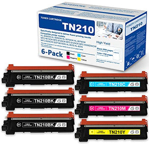 6 Pack (3BK+1C+1M+1Y) Compatible TN210 TN-210 TN210BK TN210C TN210M TN210Y Toner Cartridge Replacement for Brother MFC-9325CW DCP-9010CN Printer Ink Cartridge,Sold by MICHESTA