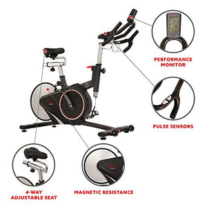 Sunny Health & Fitness Magnetic Rear Belt Drive Indoor Cycling Bike with RPM Cadence Sensor - SF-B1709, Black