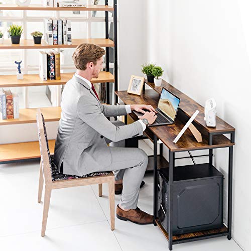 TOPSKY Computer Desk with Storage Shelves/Keyboard Tray/Monitor Stand Study Table for Home Office (Industrial/Rustic Brown)
