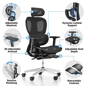 PatioMage Ergo3D Ergonomic Office Chair with Adjustable Armrest and High Back - Black