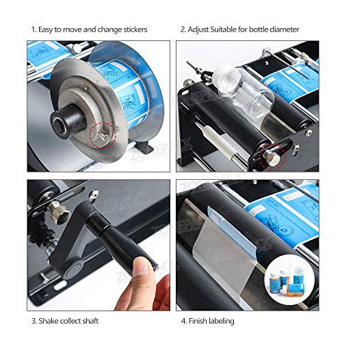 ZONEPACK Manual Round Labeling Machine with Handle Manual Round Bottle Labeler Label Applicator for Glass Metal Bottle