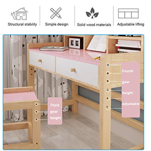TOUNTLETS Teen Wooden Desk and Chair Set Girl Writing Desk 32" Home Office Desk for Bedroom,Wooden Desk for Student Home Study & Office Computer Desk w/Drawers & Bookshelves,Adjustable Height (Pink)