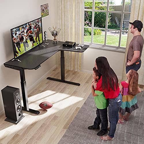 DESIGNA 61 inches Electric L Shaped Standing Desk, Height Adjustable Corner Computer Gaming Desk, Modern Simple Style with Large Mouse Pad, Black