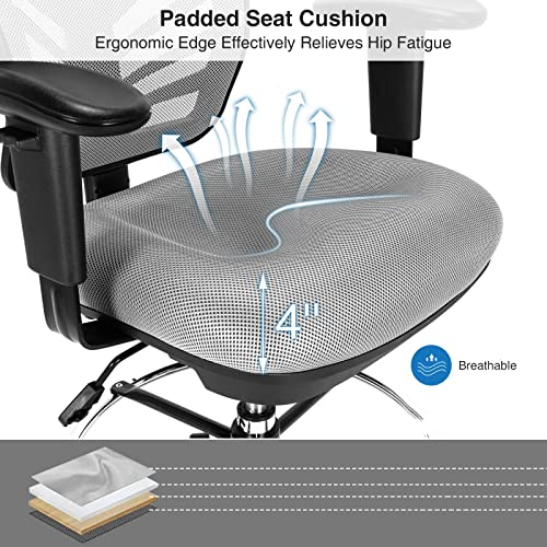 Mesh Drafting Chair with Adjustable Armrests & Footrest - Grey