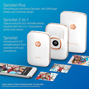 HP Sprocket 2-in-1 Portable Photo Printer & Instant Camera, print social media photos on 2x3" sticky-backed paper (2FB96A), 2:1 White, 4.8 x 3 x 1.1