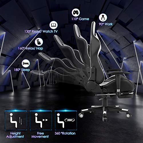 Tangkula Gaming Desk and Chair Set, E-Sport Gamer Desk & Racing Chair Set, w/Monitor Stand, Cup Holder, Earphone Hook, Seat Height Adjustment, Reclining Backrest & Footrest, Gaming Recliner Desk Set