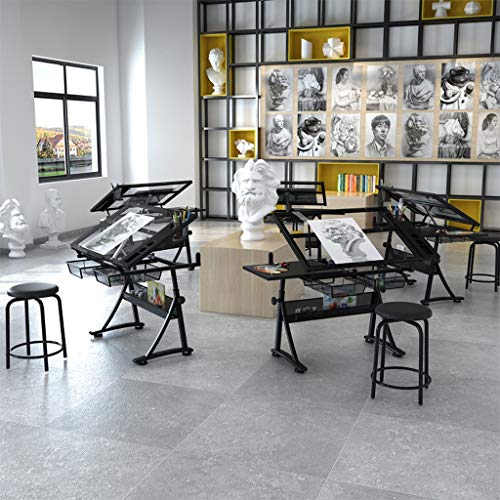 Lgan Drafting Table with Storage, Height Adjustable Tiltable Art Desk, Glass Panel Drawing Desk, for Work Study Painting Craft Table