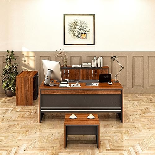 Casa Mare 71" Wood Home Office Furniture Set of 4pcs | Executive Desk w/Leather Pad & Lockable File Drawers | Storage Cabinet & Modern Coffee Table