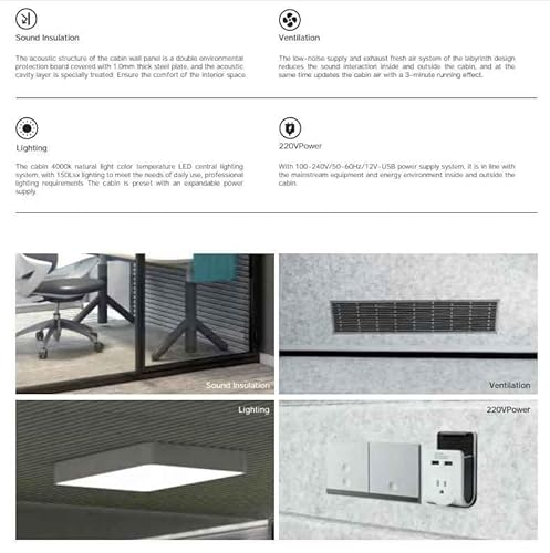 Generic ZenPod: 1-Person Acoustic Workstation with Soundproofing, Ventilation, LED Lights, Fans, AC, and USB Port