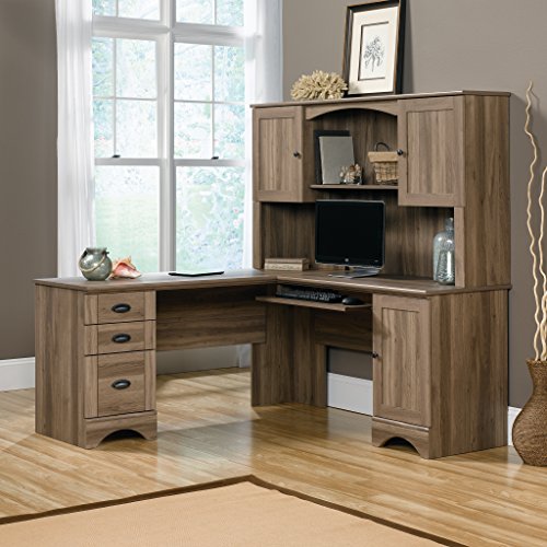 Sauder 417586 Harbor View Computer Desk, L: 66.14" x W: 66.14" x H: 30.28", Salt Oak finish