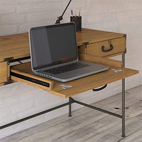 kathy ireland Home by Bush Furniture Ironworks 60W Writing Desk with Lateral File Cabinet in Vintage Golden Pine
