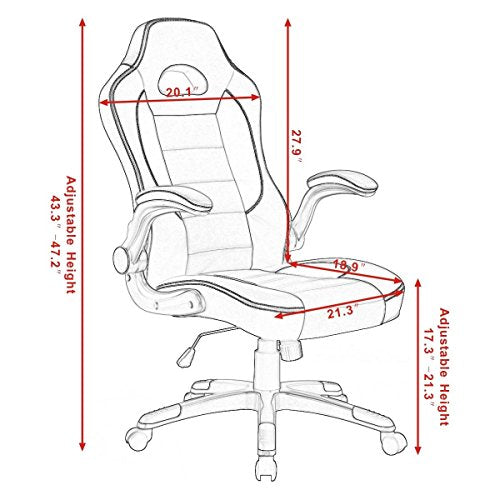 Giantex Pu Leather Executive Racing Style Bucket Seat Chair Sporty Office Desk Chair (Gray)