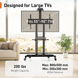 Perlegear Mobile TV Stand for 55-90 inch Flat/Curved TVs up to 200 lbs - PGTVMC07