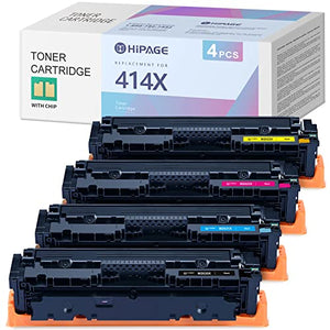 HIPAGE (with Chip) Remanufactured Toner Cartridge Replacement for HP 414X 414A W2020A W2021A W2022A W2023A for Color MFP M479fdw M454dw Printer (Black, Cyan, Magenta, Yellow, 4 Pack)