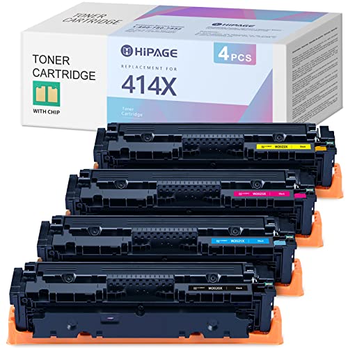 HIPAGE (with Chip) Remanufactured Toner Cartridge Replacement for HP 414X 414A W2020A W2021A W2022A W2023A for Color MFP M479fdw M454dw Printer (Black, Cyan, Magenta, Yellow, 4 Pack)