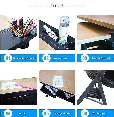 FLaig Folding Adjustable Drafting Table with Storage Drawer