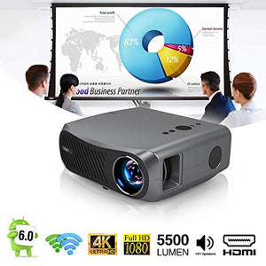 EUG 5500lm Full HD Video Projector with Bluetooth WiFi 2020 Upgraded 2G+16G Android LCD Projector 1080P Native for Presentation Powerpoint Classroom Teaching Outdoor Movie with HDMI VGA USB AV Zoom