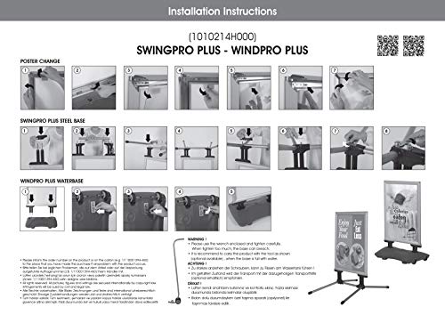 M&T Displays WindPro Weather and Wind Resistant Outdoor Pavement Curb Sidewalk Sign Holder for 24x36 Inch Posters Silver Aluminum Easy Front Loading Snap Frame Durable HDPE Gray NewTech Water Base