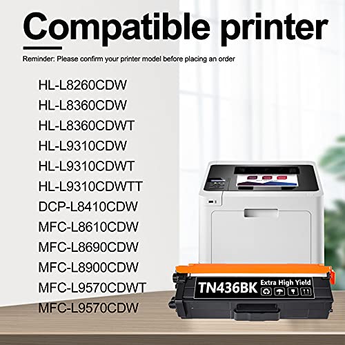 6 Pack (3Black+1Cyan+1Magenta+1Yellow) TN436BK, TN436C, TN436M, TN436Y Toner Cartridge Set Replacement for Brother TN436 DCP-L8410CDW HL-L8260CDW L9310CDWTT MFC-L8610CDW L9570CDW Printer