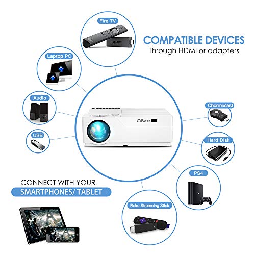 Projector, CiBest Native 1080p LED Video Projector 6800 Lux, 300 Inch Image Display Ideal for PPT Business Presentations Home Theater, Compatible with HDMI,VGA,USB,Fire TV Stick,Laptop,PS4,Xbox