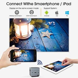 TENKER S6 Mini Cube Pico Projector with Wi-Fi, Smart DLP Projectors for Outdoor Indoor Movies, Includes Mini Tripod, 30,000-Hour Leds, Supports Android and iOS Devices