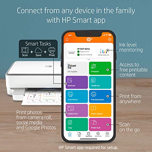 HP ENVY 6055e All-in-One Wireless Color Printer, with bonus 6 months free Instant Ink with HP+ (223N1A)