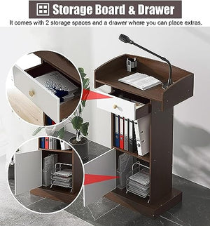 CAMBOS Lectern Podium Stand with Open Storage Drawer