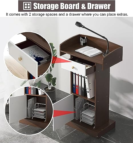 CAMBOS Lectern Podium Stand with Open Storage Drawer