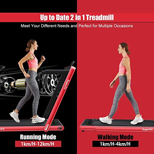 Byroce Adjustable Folding Treadmill, 2.25HP Speed Adjustable Under-Desk Electric Treadmill with Folding Handrails, Bluetooth Speaker, Remote Control and LED Display, Use Jogging Machine (Red)